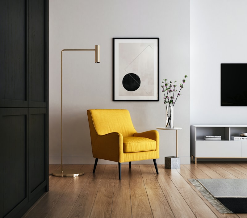 Minimalist design interior with a statement chair and plants